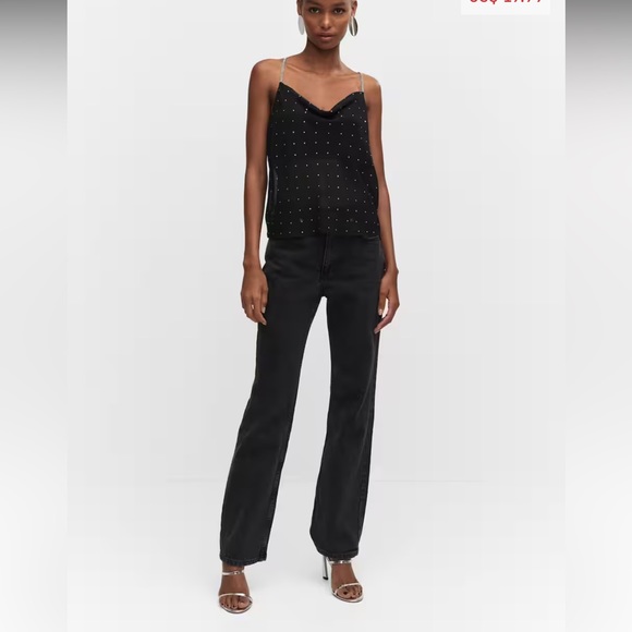 Mango Draped neck rhinestone top - Picture 1 of 6